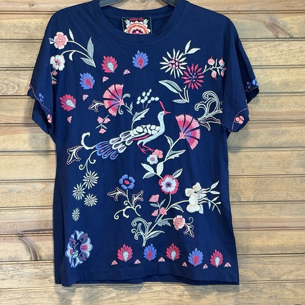 Johnny Was LA Gloria Side Slit Dolman Sleeve Tee Size Small Embroidery Women’s